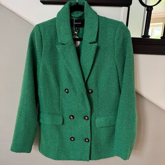 Vero Moda Kelly Green Tweed Double Breasted Blazer Fully Lined - Picture 2 of 3